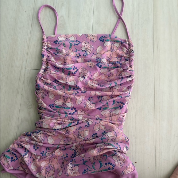 Free People Intimately Lilac Purple Bodysuit Butterfly mesh lace up size L - Picture 6 of 9